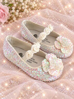 Ivory Sequin Girls Flats‎ Shoes Dance Recital Dress-Up Haloween 0 4Inf 6 4 5 NEW